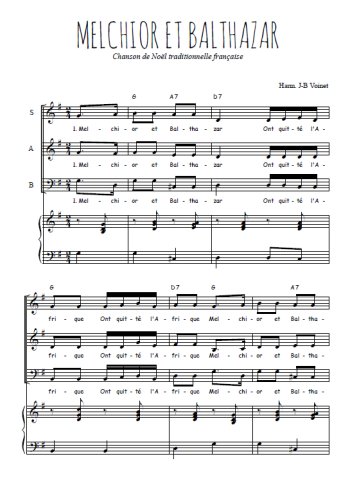 Téléchargez l'arrangement de la partition de Melchior et Balthazar en PDF pour trois voix mixtes et piano