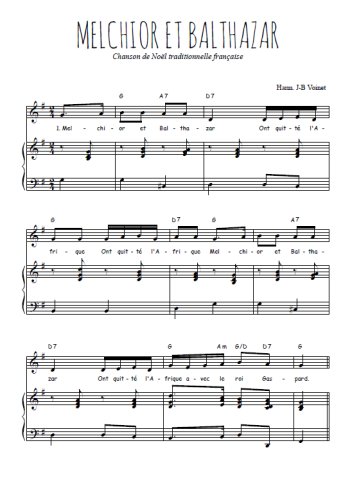 Téléchargez l'arrangement de la partition de Traditionnel-Melchior-et-Balthazar en PDF pour Chant et piano