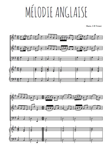 Téléchargez l'arrangement de la partition de Mélodie anglaise en PDF pour trois voix mixtes et piano