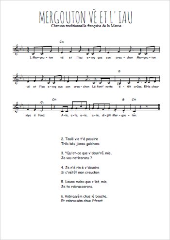Mergouton vè et l'iau Partition gratuite
