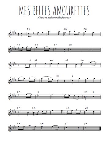Téléchargez l'arrangement de la partition pour sax en Mib de la musique Mes belles amourettes en PDF