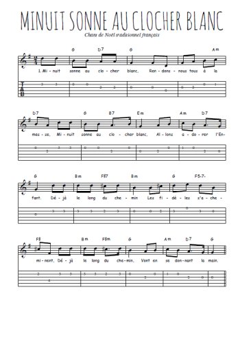 Téléchargez la tablature de la musique Traditionnel-Minuit-sonne-au-clocher-blanc en PDF