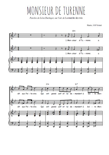 Téléchargez l'arrangement de la partition de Monsieur de Turenne en PDF pour deux voix égales et piano