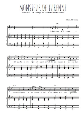 Téléchargez l'arrangement de la partition de Leon-Duringer-Jean-Baptiste-Lully-Monsieur-de-Turenne en PDF pour Chant et piano