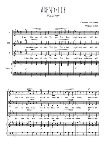 Téléchargez l'arrangement de la partition de Abendruhe en PDF pour trois voix de femmes et piano
