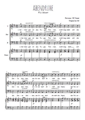 Téléchargez l'arrangement de la partition de Abendruhe en PDF pour trois voix d'hommes et piano