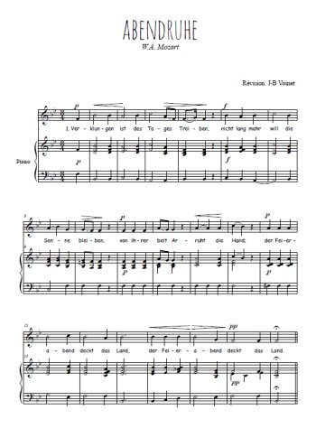 Téléchargez l'arrangement de la partition de mozart-abendruhe-chorale en PDF pour Chant et piano