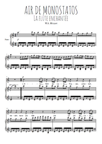 Téléchargez l'arrangement de la partition de W.A.-Mozart-Air-de-Monostatos en PDF pour Chant et piano