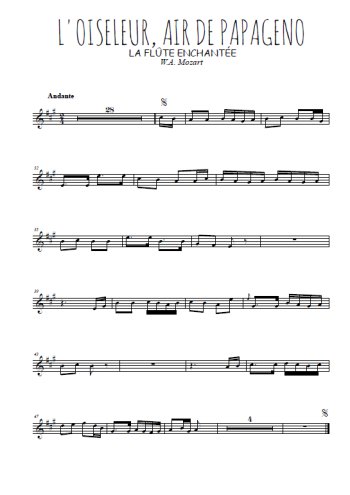 Téléchargez l'arrangement de la partition en Sib de la musique L'oiseleur - Air de Papageno en PDF