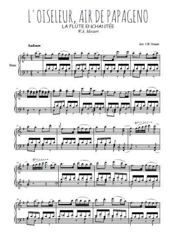 Téléchargez l'arrangement de la partition de mozart-la-flute-enchantee-l-oiseleur-air-de-papageno en PDF pour Chant et piano
