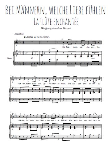 Téléchargez l'arrangement de la partition de W.A.-Mozart-Bei-Mannern-welche-Liebe-fuhlen en PDF pour Chant et piano