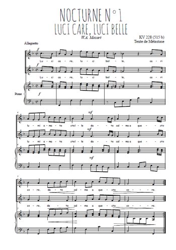 Téléchargez l'arrangement de la partition de Nocturne N°1, Luci care, luci belle en PDF pour deux voix égales et piano