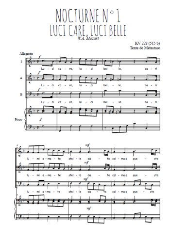 Téléchargez l'arrangement de la partition de Nocturne N°1, Luci care, luci belle en PDF pour trois voix mixtes et piano