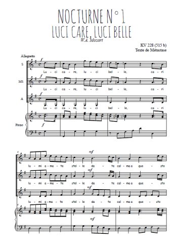 Téléchargez l'arrangement de la partition de Nocturne N°1, Luci care, luci belle en PDF pour trois voix de femmes et piano
