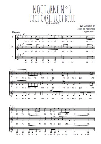 Téléchargez l'arrangement de la partition de Nocturne N°1, Luci care, luci belle en PDF à trois voix