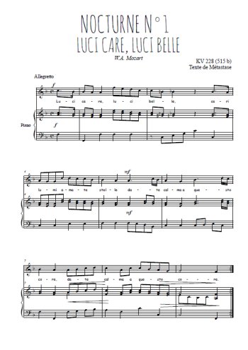Téléchargez l'arrangement de la partition de W.A.-Mozart-Nocturne-N1-Luci-care-luci-belle en PDF pour Chant et piano