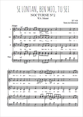 Téléchargez l'arrangement de la partition de Nocturne N°2, Se lontan, ben mio, tu sei en PDF pour trois voix de femmes et piano
