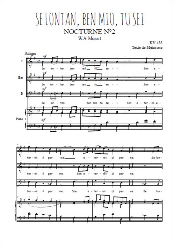 Téléchargez l'arrangement de la partition de Nocturne N°2, Se lontan, ben mio, tu sei en PDF pour trois voix d'hommes et piano