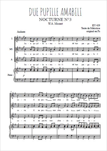 Téléchargez l'arrangement de la partition de Nocturne N°3, Due pupille amabili en PDF pour trois voix de femmes et piano