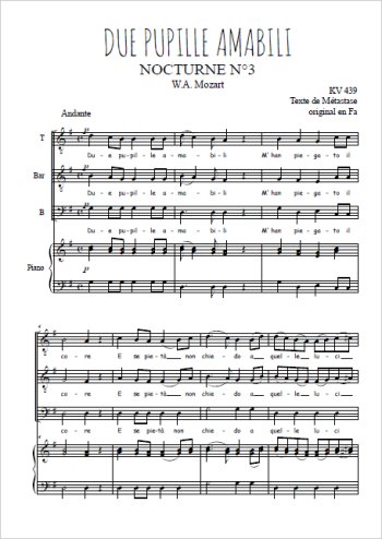 Téléchargez l'arrangement de la partition de Nocturne N°3, Due pupille amabili en PDF pour trois voix d'hommes et piano