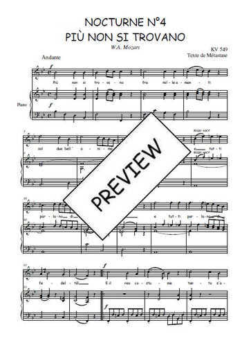 Téléchargez l'arrangement de la partition de W.A.-Mozart-Nocturne-N4-Piu-non-si-trovano en PDF pour Chant et piano