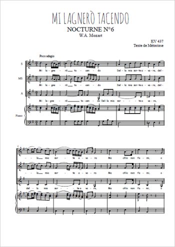 Téléchargez l'arrangement de la partition de Nocturne N°6, Mi lagnerò tacendo en PDF pour trois voix de femmes et piano