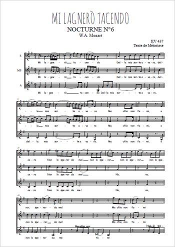 Téléchargez l'arrangement de la partition de Nocturne N°6, Mi lagnerò tacendo en PDF à trois voix