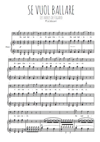 Téléchargez l'arrangement de la partition de mozart-cavatine-les-noces-de-figaro-se-vuol-ballare en PDF pour Chant et piano