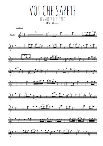 Téléchargez l'arrangement de la partition pour sax en Mib de la musique Voi che sapete en PDF