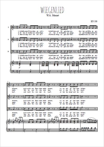 Téléchargez l'arrangement de la partition de Wiegenlied en PDF pour trois voix mixtes et piano