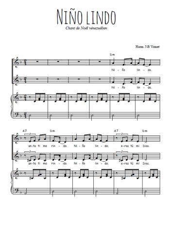 Téléchargez l'arrangement de la partition de Niño Lindo en PDF pour deux voix égales et piano