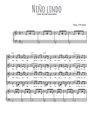 Téléchargez l'arrangement de la partition de Niño Lindo en PDF pour 4 voix mixtes et piano