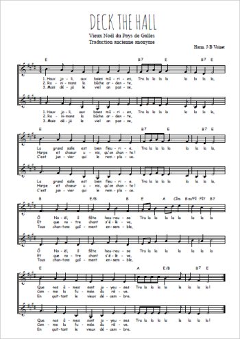 Téléchargez l'arrangement de la partition de Deck the hall en français en PDF à deux voix