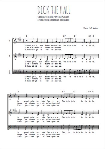Téléchargez l'arrangement de la partition de Deck the hall en français en PDF à quatre voix SATB