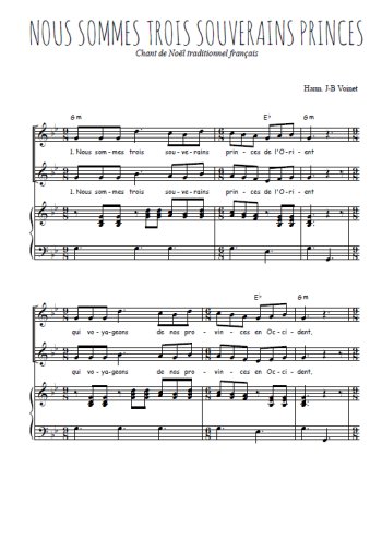 Téléchargez l'arrangement de la partition de Nous sommes trois souverains princes en PDF pour deux voix égales et piano
