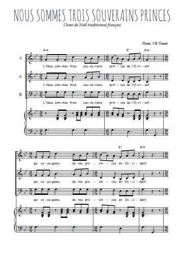 Téléchargez l'arrangement de la partition de Nous sommes trois souverains princes en PDF pour trois voix mixtes et piano