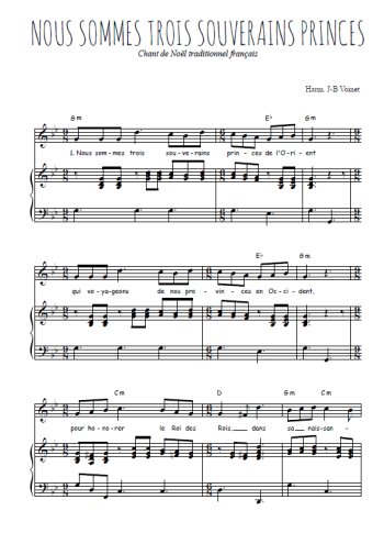 Téléchargez l'arrangement de la partition de noel-nous-sommes-trois-souverains-princes en PDF pour Chant et piano