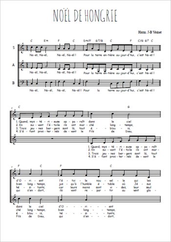 Téléchargez l'arrangement de la partition de Noël de Hongrie en PDF à trois voix