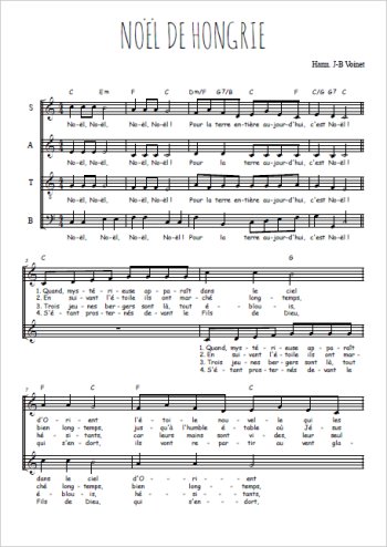 Téléchargez l'arrangement de la partition de Noël de Hongrie en PDF à quatre voix SATB