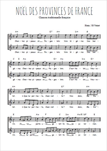 Téléchargez l'arrangement de la partition de Noël des provinces de France en PDF à deux voix