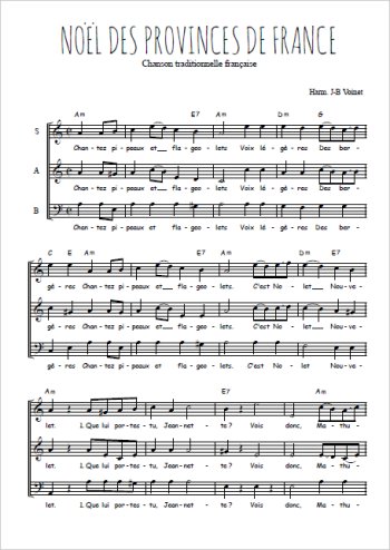 Téléchargez l'arrangement de la partition de Noël des provinces de France en PDF à trois voix