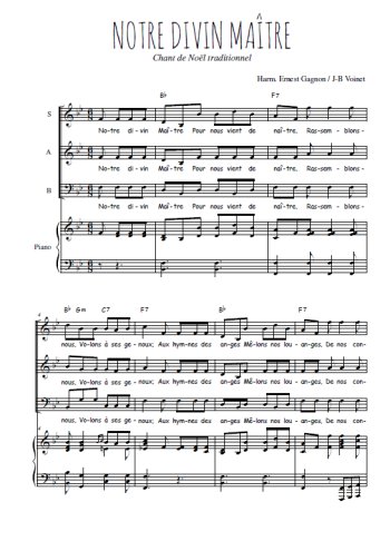 Téléchargez l'arrangement de la partition de Notre Divin Maître en PDF pour trois voix mixtes et piano