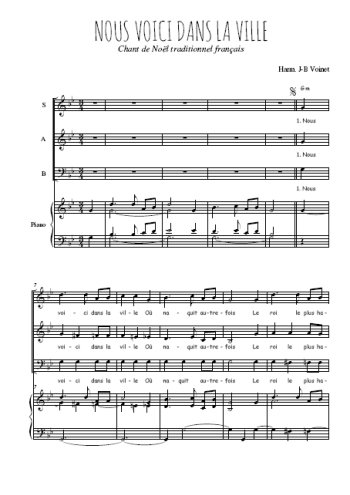 Téléchargez l'arrangement de la partition de Nous voici dans la ville en PDF pour trois voix mixtes et piano