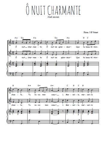 Téléchargez l'arrangement de la partition de O nuit charmante en PDF pour deux voix égales et piano