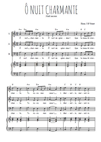 Téléchargez l'arrangement de la partition de O nuit charmante en PDF pour trois voix mixtes et piano
