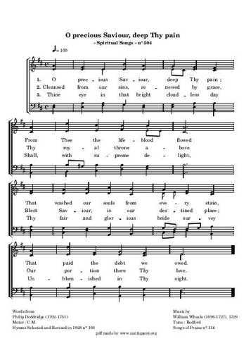 O precious Saviour, deep Thy pain Partition gratuite