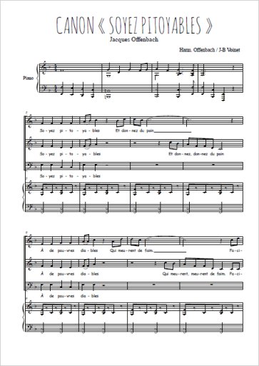 Téléchargez l'arrangement de la partition de Canon Soyez pitoyables en PDF pour trois voix mixtes et piano