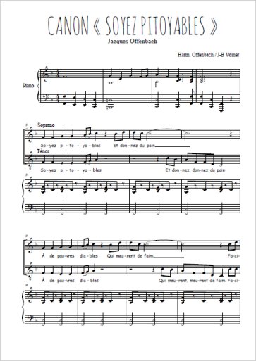 Téléchargez l'arrangement de la partition de Canon Soyez pitoyables en PDF pour 4 voix mixtes et piano