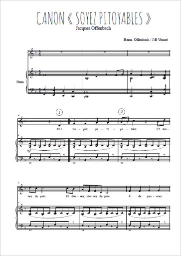 Téléchargez l'arrangement de la partition de jacques-offenbach-canon-soyez-pitoyables en PDF pour Chant et piano