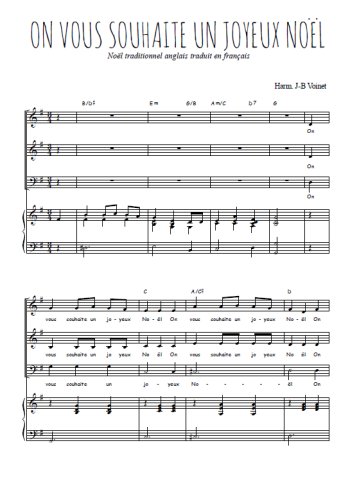 Téléchargez l'arrangement de la partition de On vous souhaite un Joyeux Noël en PDF pour trois voix mixtes et piano